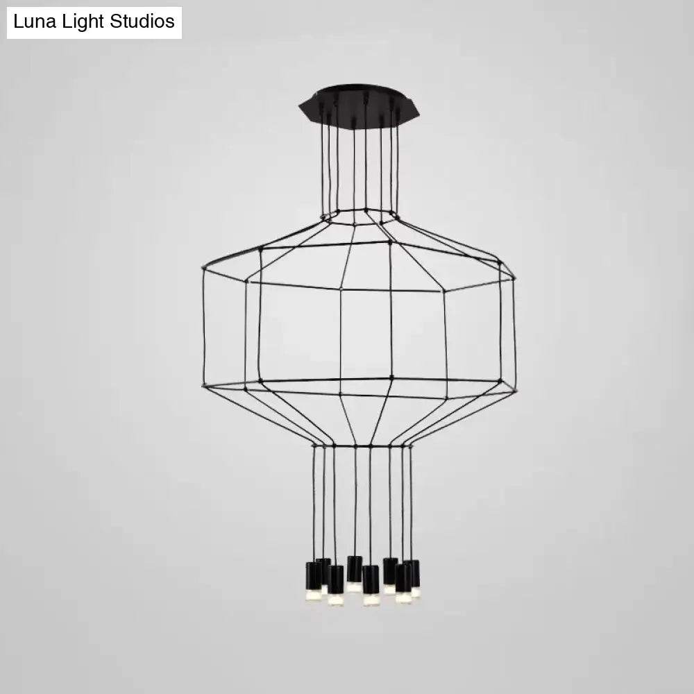 Industrial Black Hexagonal/Long Column Pendant Light - Modern 3D Structure with 4/6/8 Heads - Ideal for Dining Room