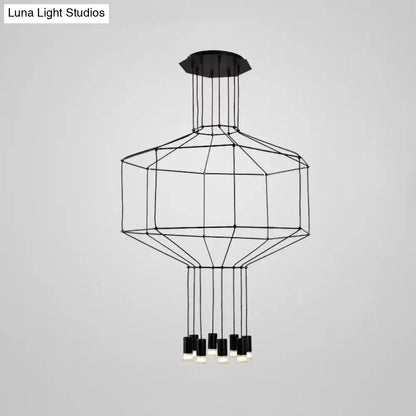 Industrial Black Hexagonal/Long Column Pendant Light - Modern 3D Structure with 4/6/8 Heads - Ideal for Dining Room