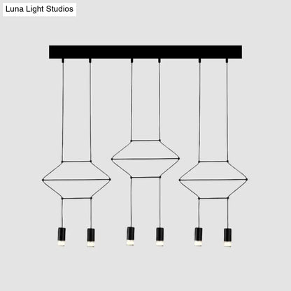 Industrial Black Hexagonal/Long Column Pendant Light - Modern 3D Structure with 4/6/8 Heads - Ideal for Dining Room