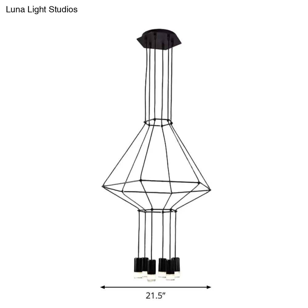 Industrial Black Hexagonal/Long Column Pendant Light - Modern 3D Structure with 4/6/8 Heads - Ideal for Dining Room