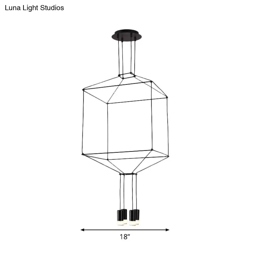 Industrial Black Hexagonal/Long Column Pendant Light - Modern 3D Structure with 4/6/8 Heads - Ideal for Dining Room