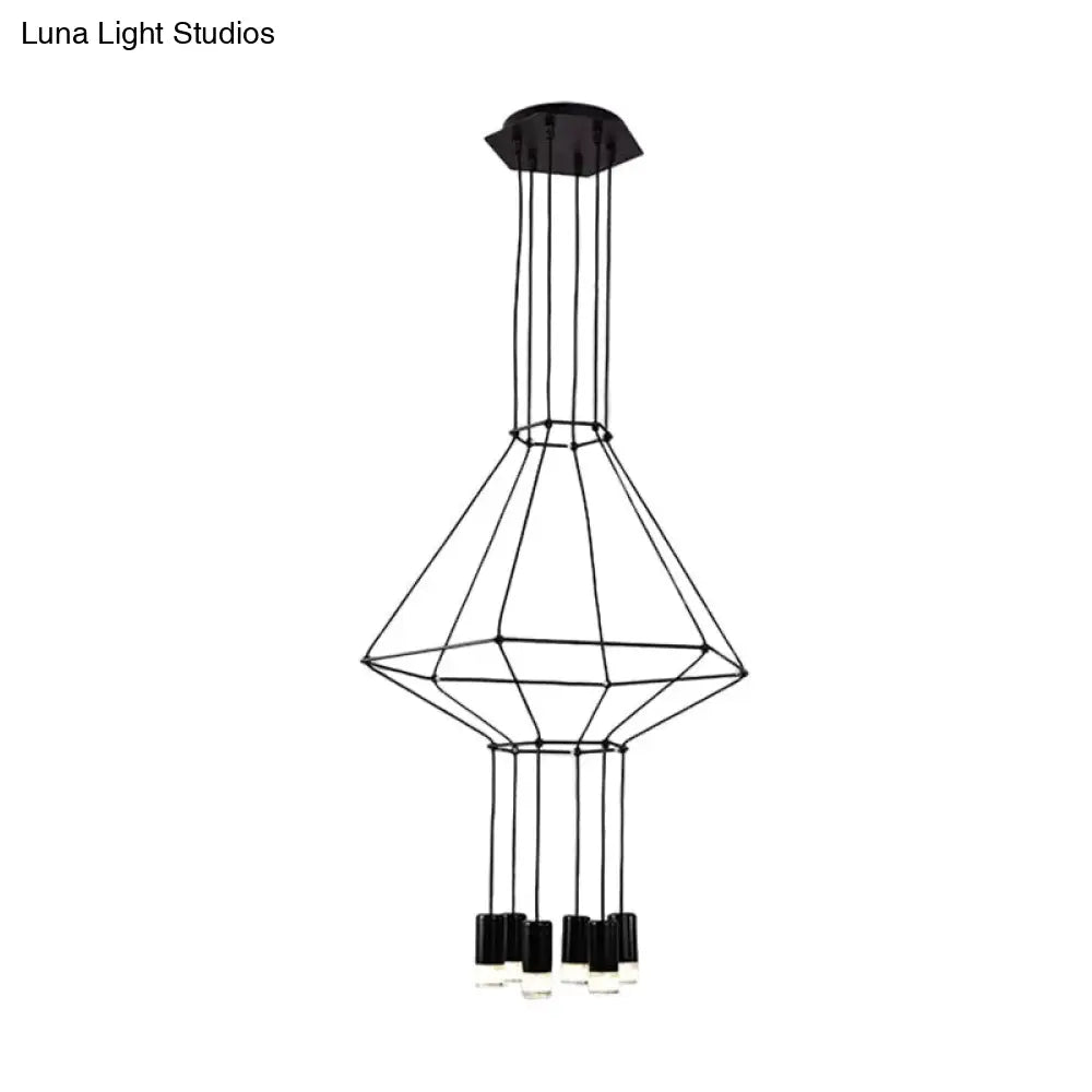 Industrial Black Hexagonal/Long Column Pendant Light - Modern 3D Structure with 4/6/8 Heads - Ideal for Dining Room