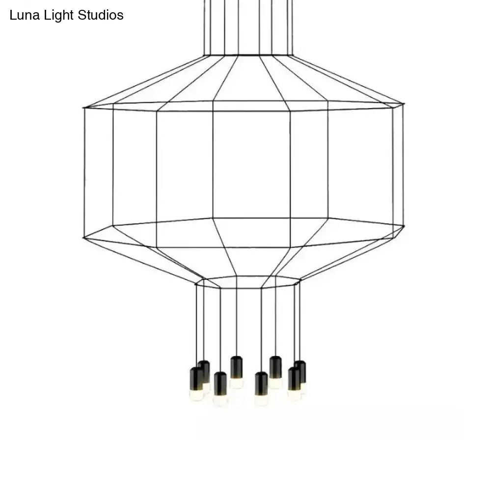 Industrial Black Hexagonal/Long Column Pendant Light - Modern 3D Structure with 4/6/8 Heads - Ideal for Dining Room