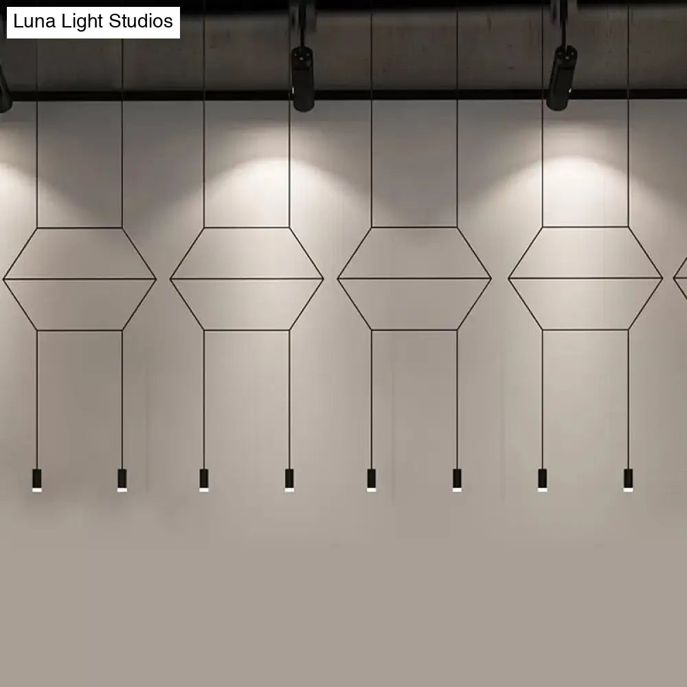 Industrial Black Hexagonal/Long Column Pendant Light - Modern 3D Structure with 4/6/8 Heads - Ideal for Dining Room