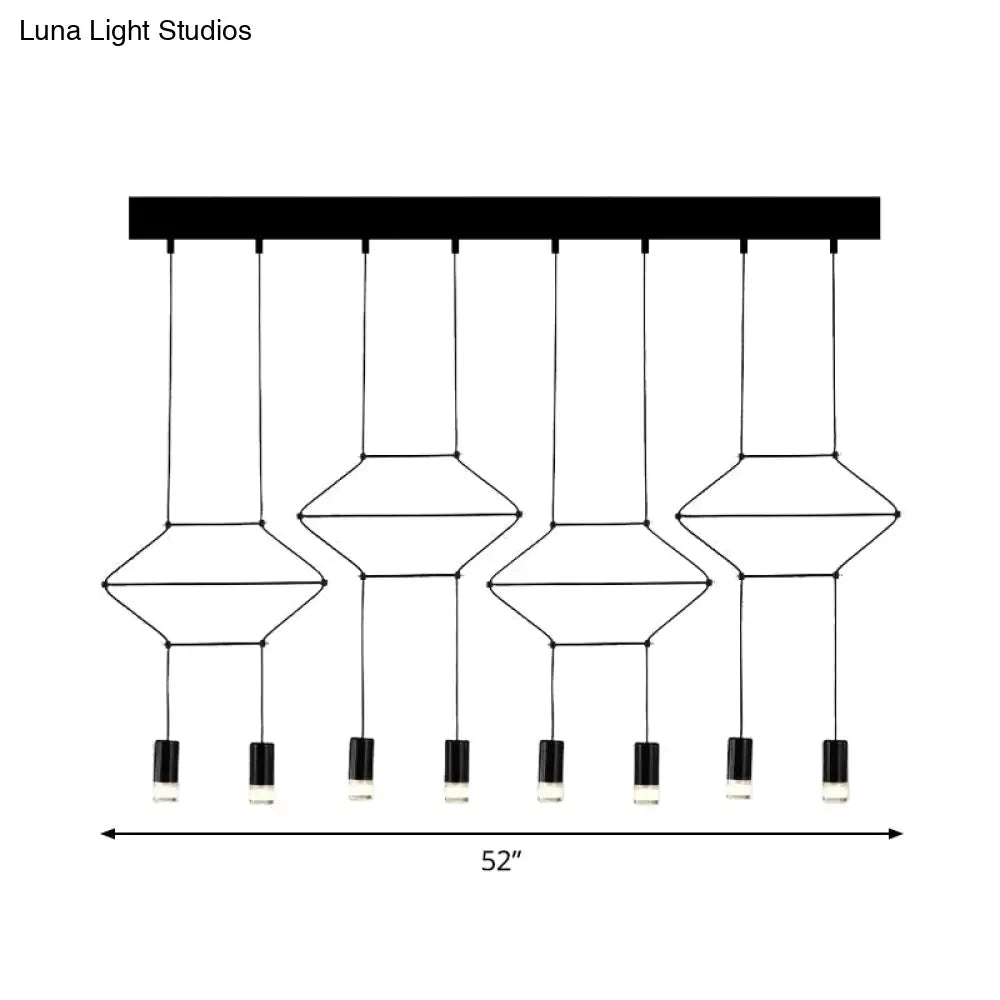 Industrial Black Hexagonal/Long Column Pendant Light - Modern 3D Structure with 4/6/8 Heads - Ideal for Dining Room