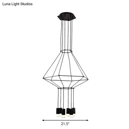 Industrial Black Hexagonal/Long Column Pendant Light - Modern 3D Structure with 4/6/8 Heads - Ideal for Dining Room