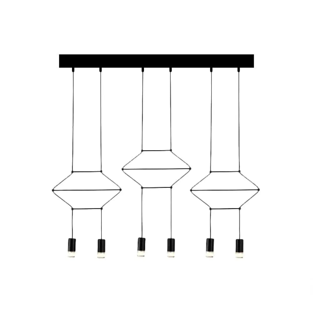 Industrial Black Hexagonal/Long Column Pendant Light - Modern 3D Structure with 4/6/8 Heads - Ideal for Dining Room