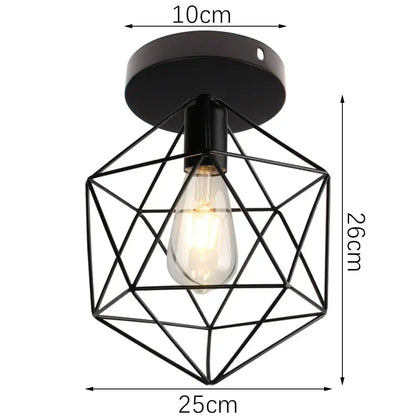 Black geometric wireframe industrial iron aisle ceiling lamp with vintage bulb by decorbites iron aisle ceiling