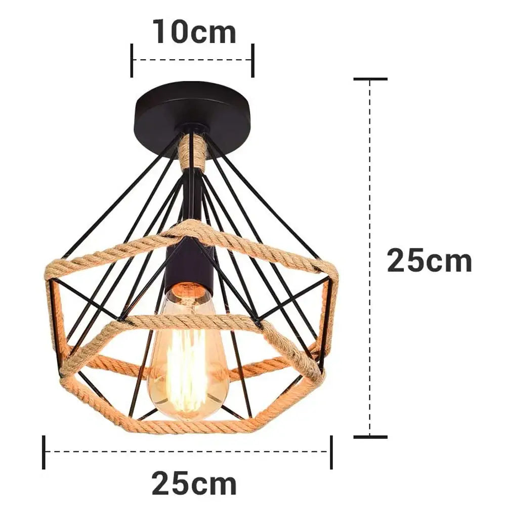 Industrial black iron aisle ceiling lamp with black metal and natural fiber rope pendant light from decorbites iron aisle