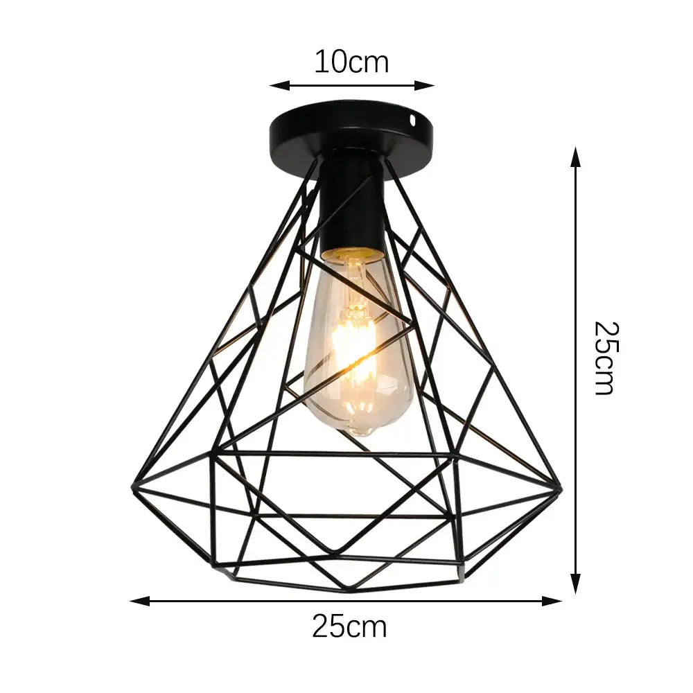 Black metal geometric cage pendant light with exposed edison bulb for kitchen decorbites iron aisle ceiling lamp