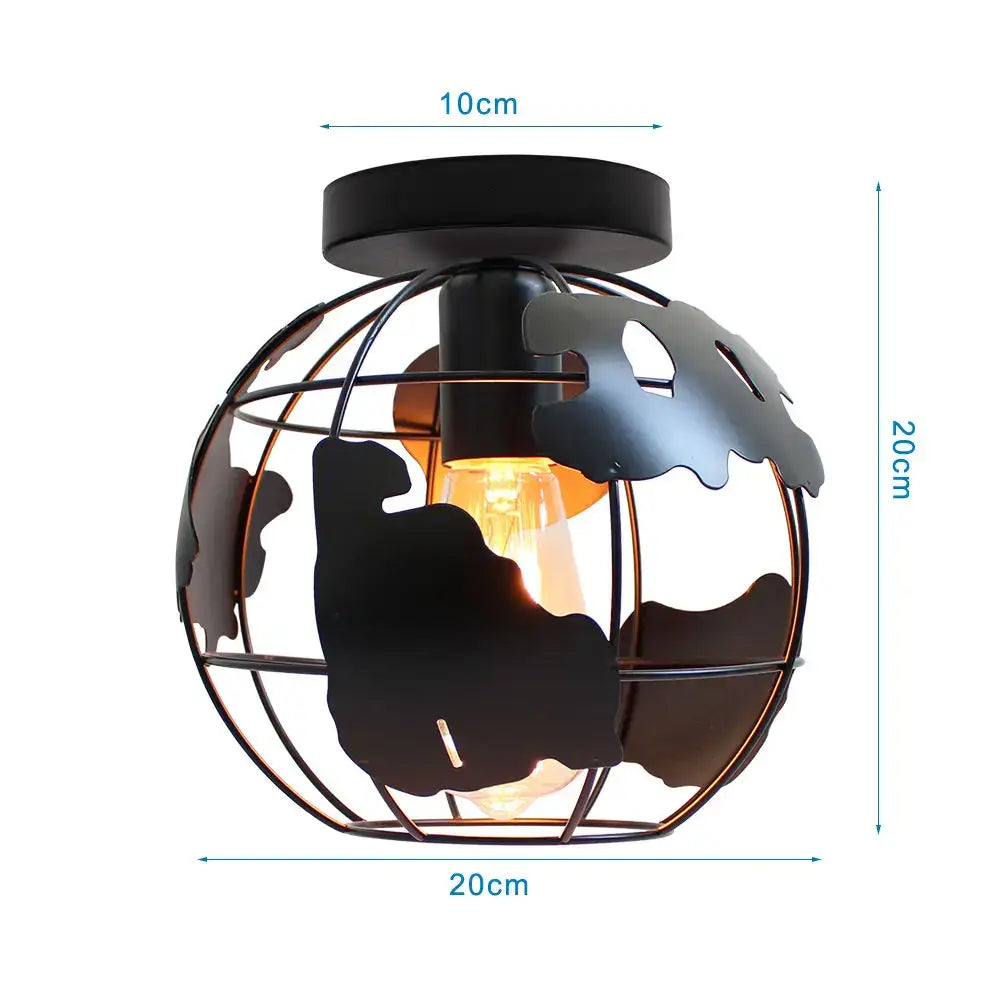 Industrial black iron aisle ceiling lamp with globe cutout silhouettes and filament bulb for decorbites iron aisle decorbites iron