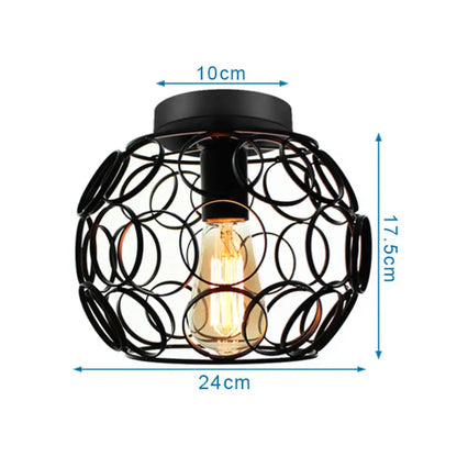 Black wrought iron globe pendant light with interlocking rings and edison bulb for decorbites iron aisle ceiling use
