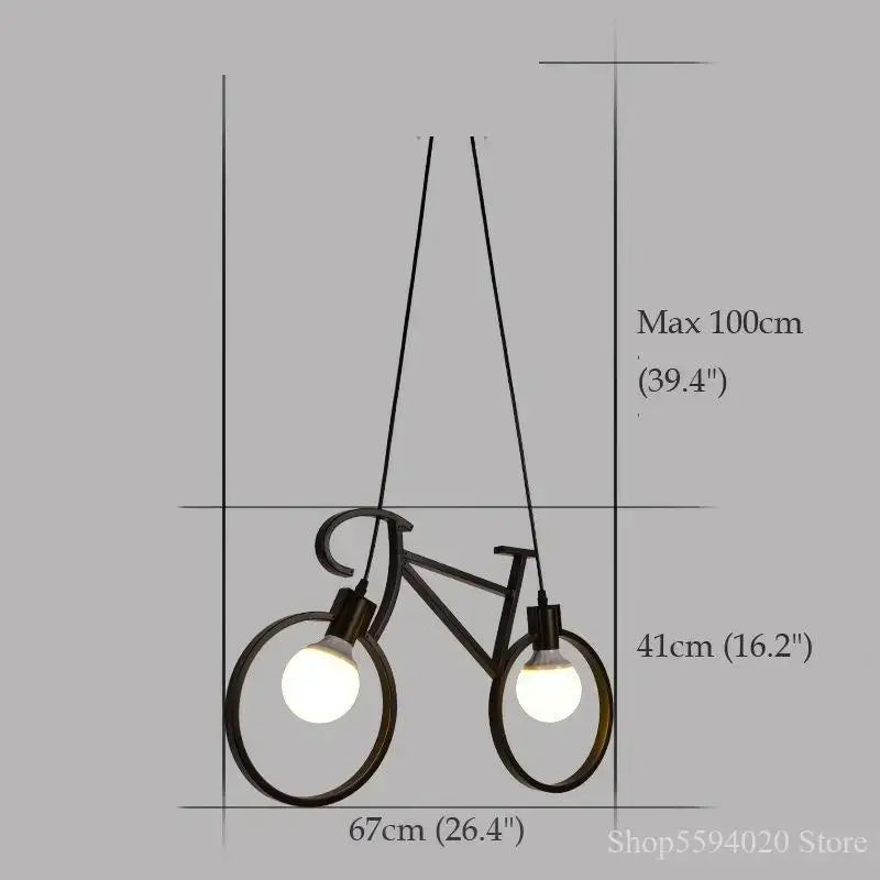 Black metal iron bike chandelier pendant light with two exposed bulbs for industrial dining room decorbites iron bike design