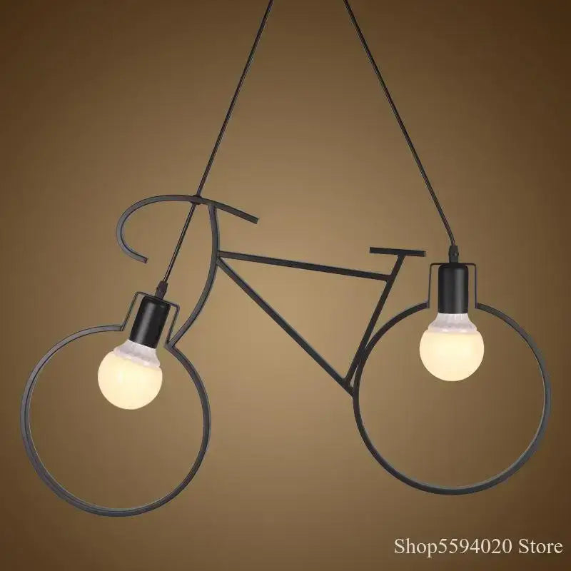 Industrial black iron bike chandelier pendant light with two exposed bulbs for dining room decorbites iron bike design
