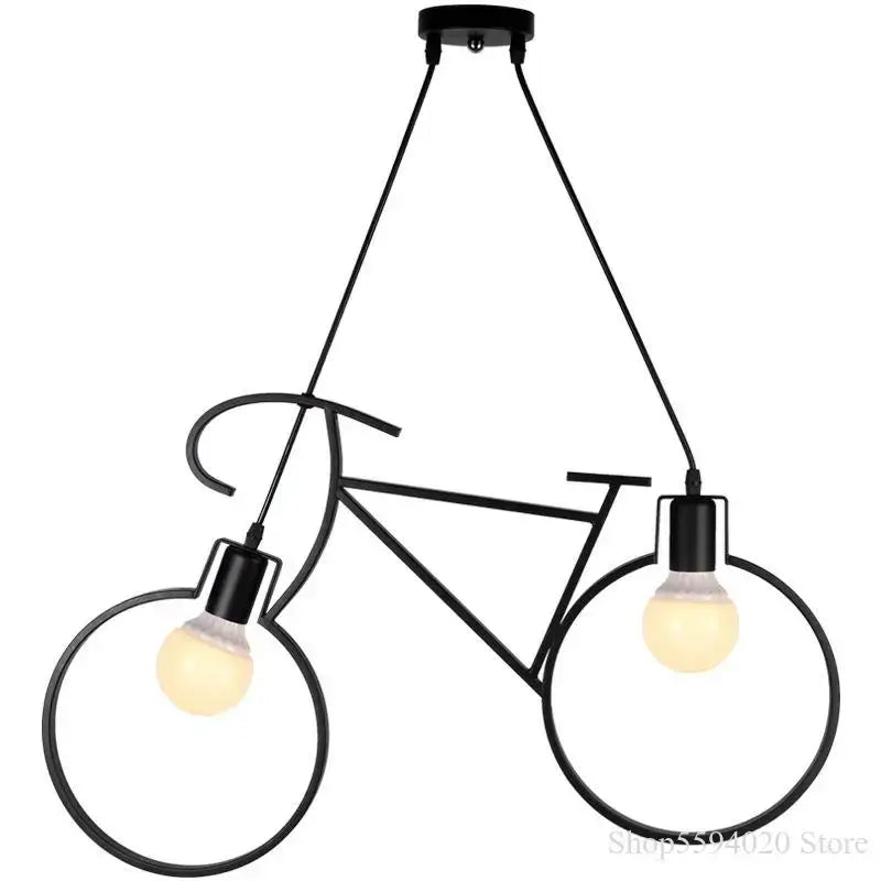 Industrial black iron bike chandelier pendant light with two exposed bulbs for dining room decorbites iron bike design