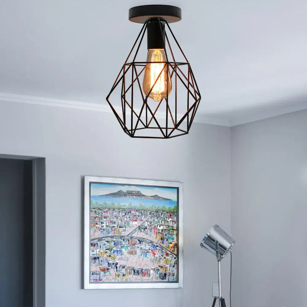 Industrial black iron cage chandelier kitchen pendant light with warm filament bulb iron cage chandelier ceiling light