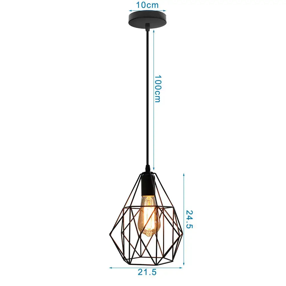 Black metal geometric industrial ceiling light with exposed edison bulb decorbites iron cage chandelier for kitchen