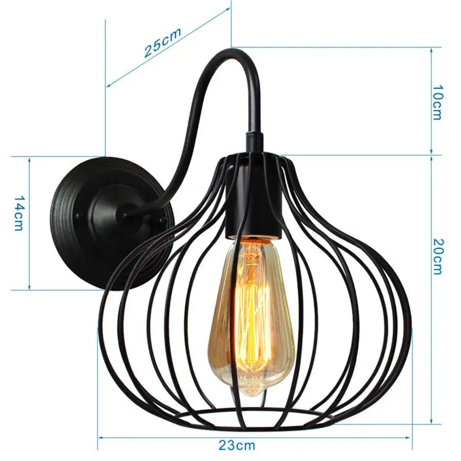 Industrial black iron cage wall sconce featuring a wrought iron cage design with exposed edison bulb for bedroom decorbites iron cage wall use