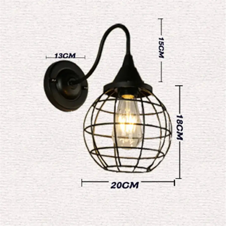 Industrial black iron cage wall sconce with spherical design and exposed edison bulb for bedroom decorbites iron cage