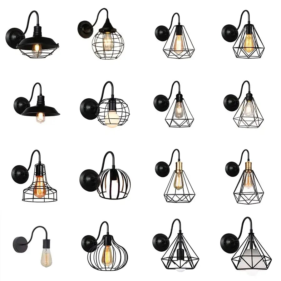 Black metal industrial iron cage wall sconce with exposed edison bulbs for bedroom decorbites iron cage wall lighting