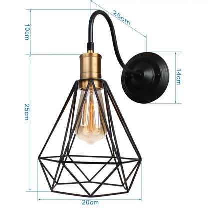 Industrial black iron cage wall sconce with brass base and exposed edison bulb for bedroom decorbites iron cage wall lighting