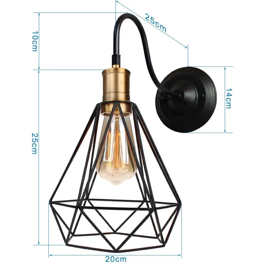 Industrial black iron cage wall sconce with brass base and exposed edison bulb for bedroom decorbites iron cage wall lighting