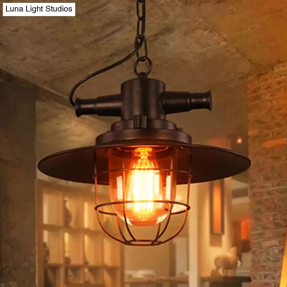 Industrial Black Iron Ceiling Pendant with Clear Glass Shade