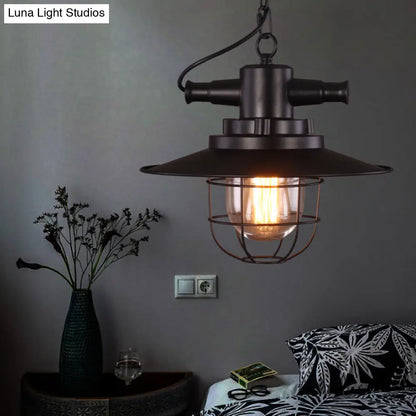 Industrial Black Iron Ceiling Pendant with Clear Glass Shade