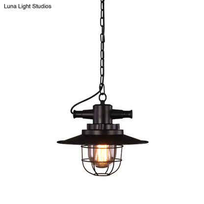 Industrial Black Iron Ceiling Pendant with Clear Glass Shade