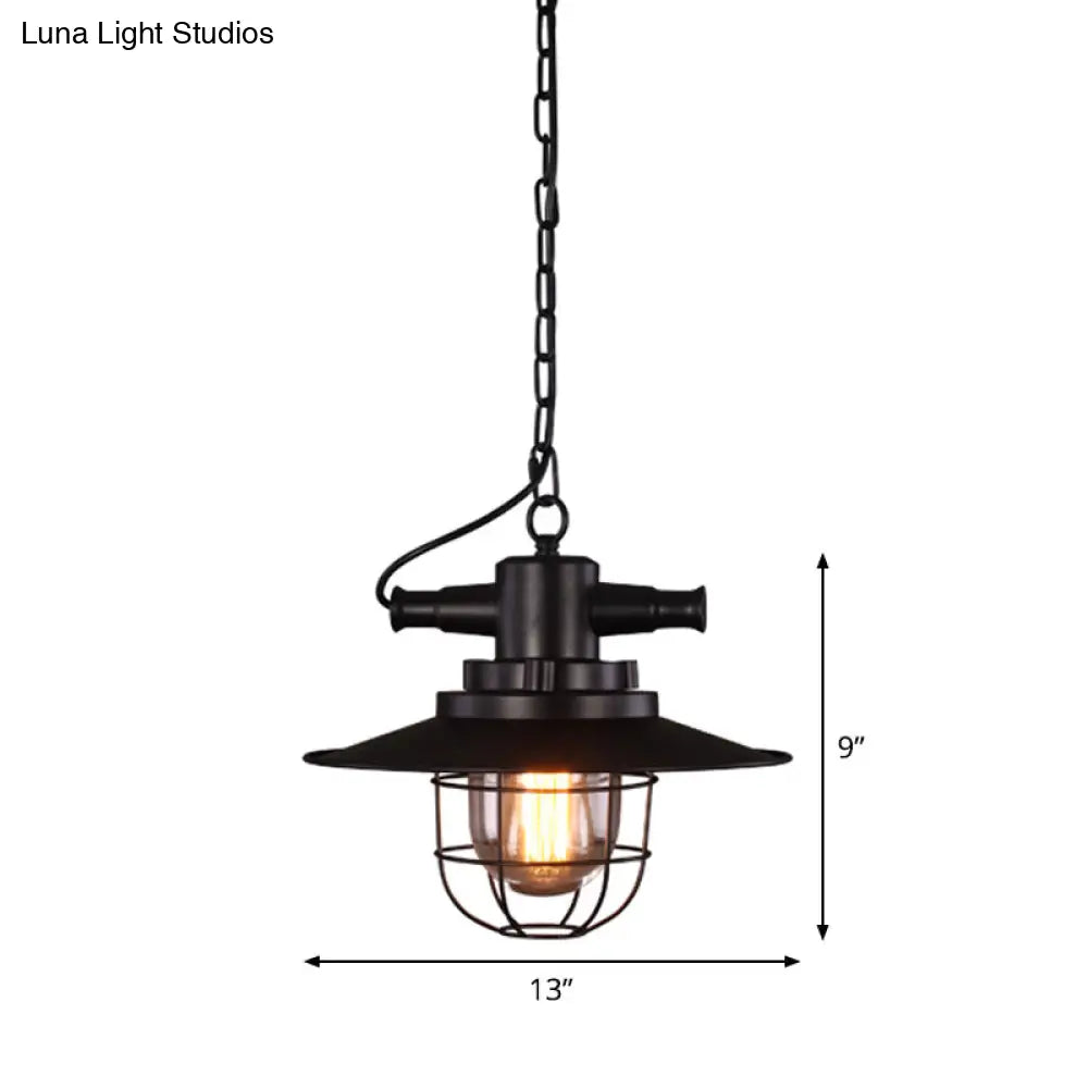 Industrial Black Iron Ceiling Pendant with Clear Glass Shade