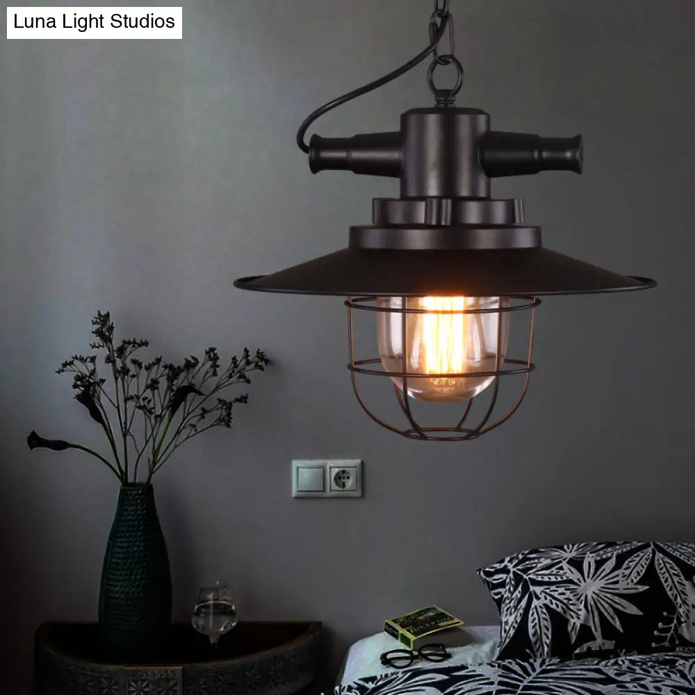 Industrial Black Iron Ceiling Pendant with Clear Glass Shade