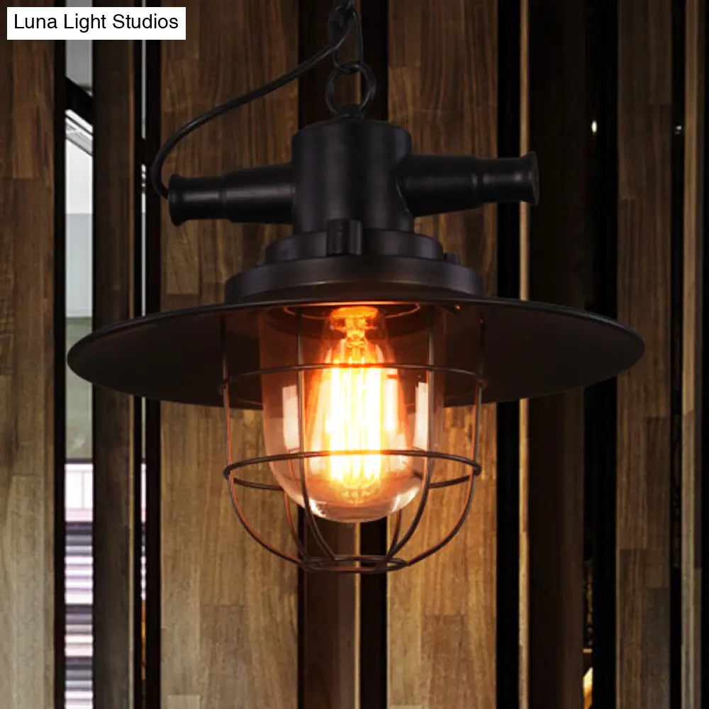 Industrial Black Iron Ceiling Pendant with Clear Glass Shade