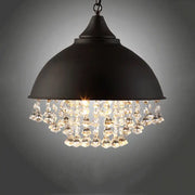 Industrial black iron dome pendant light with dangling black iron crystal chandelier accents for kitchen decorbites industrial black