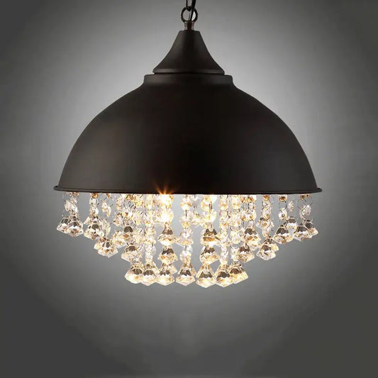 Industrial black iron dome pendant light with dangling black iron crystal chandelier accents for kitchen decorbites industrial black