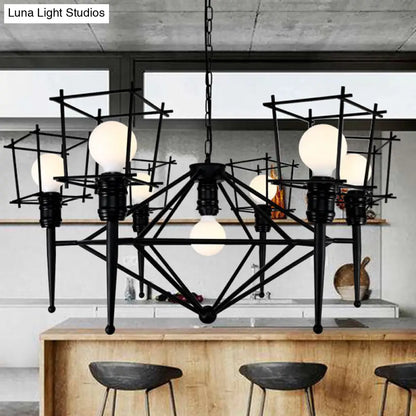 Industrial Black Iron Multi-Light Cage Pendant Chandelier for Restaurants