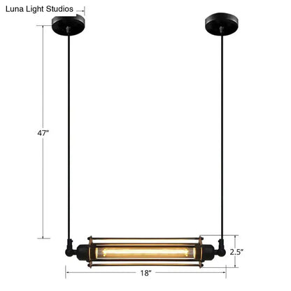 DecorBites™ rustic black tube pendant ceiling light with vintage Edison bulb and brass-colored metal framing in iron finish