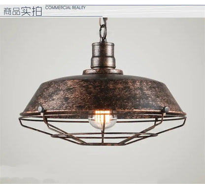 Industrial black iron pendant lights with distressed bronze finish and wire cage dome for dining room decorbites iron pendant