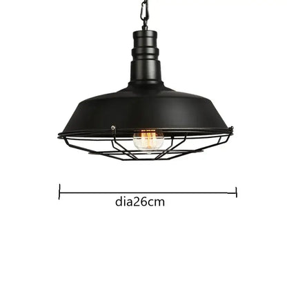 Black industrial iron pendant light with dome-shaped metal shade and wire cage for dining room decorbites iron pendant lights
