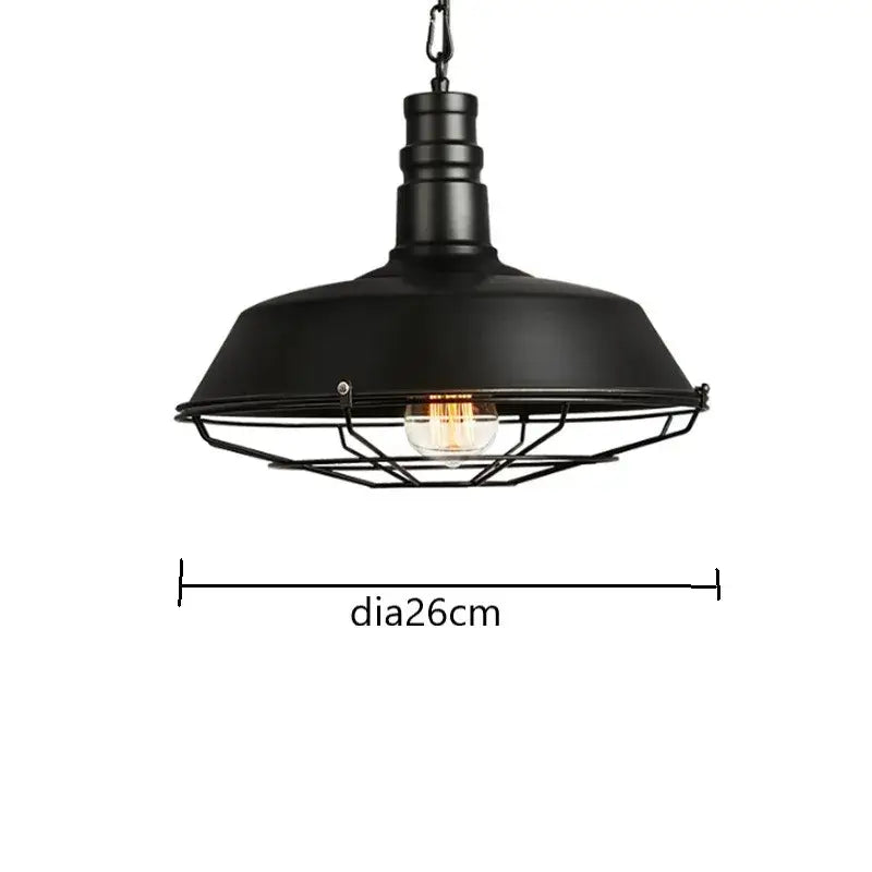 Black industrial iron pendant light with dome-shaped metal shade and wire cage for dining room decorbites iron pendant lights