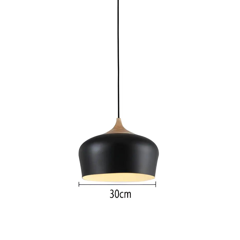 Black pendant light with matte finish and wooden accent 30cm diameter for decorbites industrial iron pendant lights kitchen decor