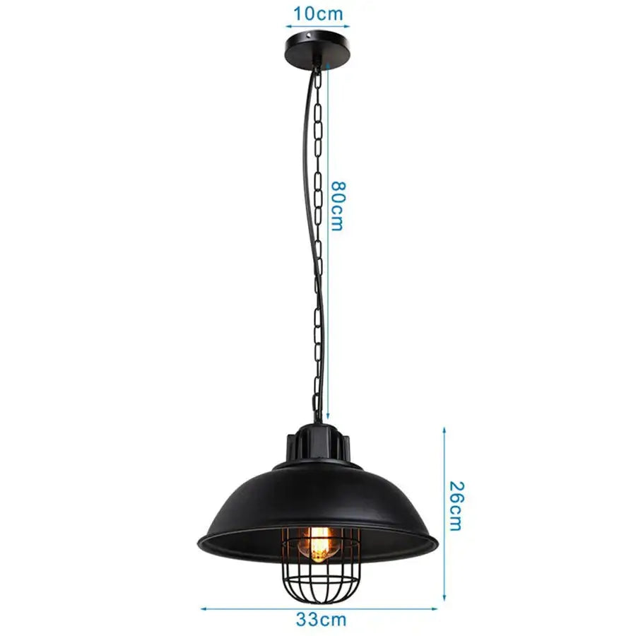 Industrial black iron pendant light with dome shade and wire cage suspended by chain for kitchen decorbites industrial iron pendant