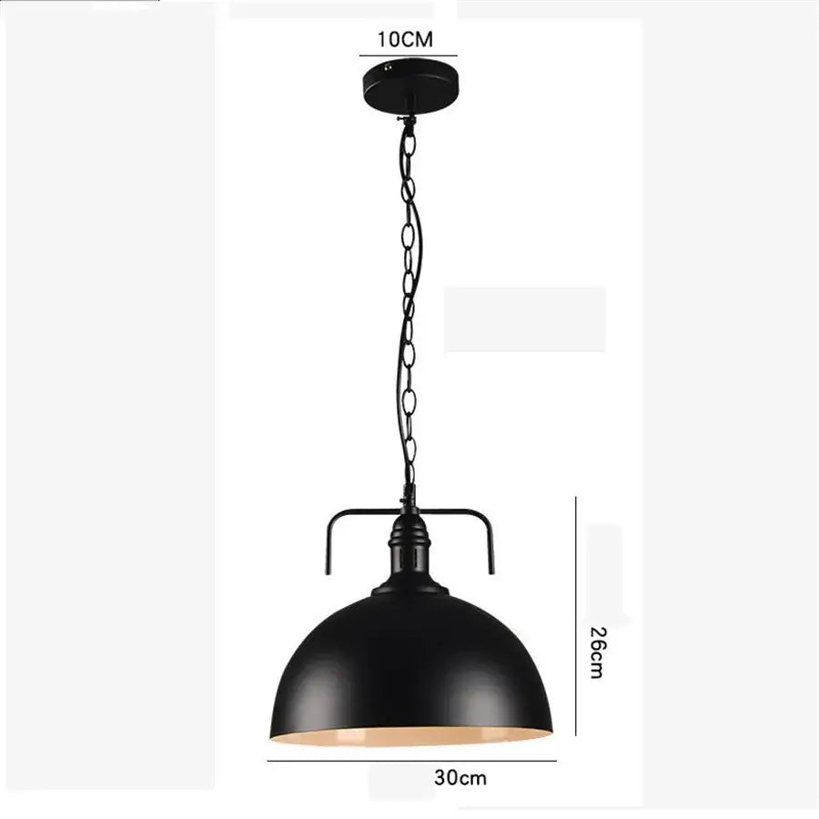 Industrial black iron pendant light with matte dome shade and chain suspension for kitchen decorbites industrial iron pendant