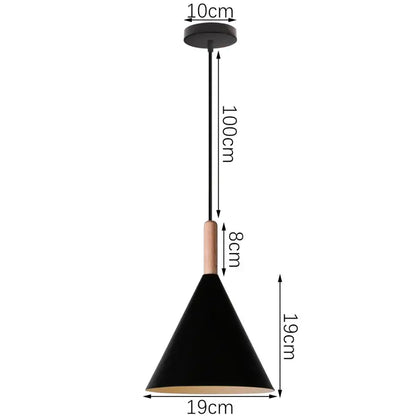 Black conical industrial iron pendant light with matte finish and wooden accent for kitchen edison bulb decorbites pendant lights