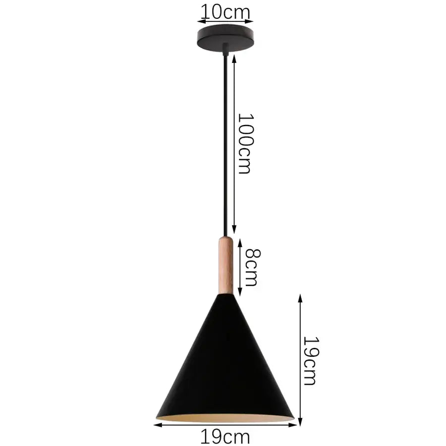 Black conical industrial iron pendant light with matte finish and wooden accent for kitchen edison bulb decorbites pendant lights