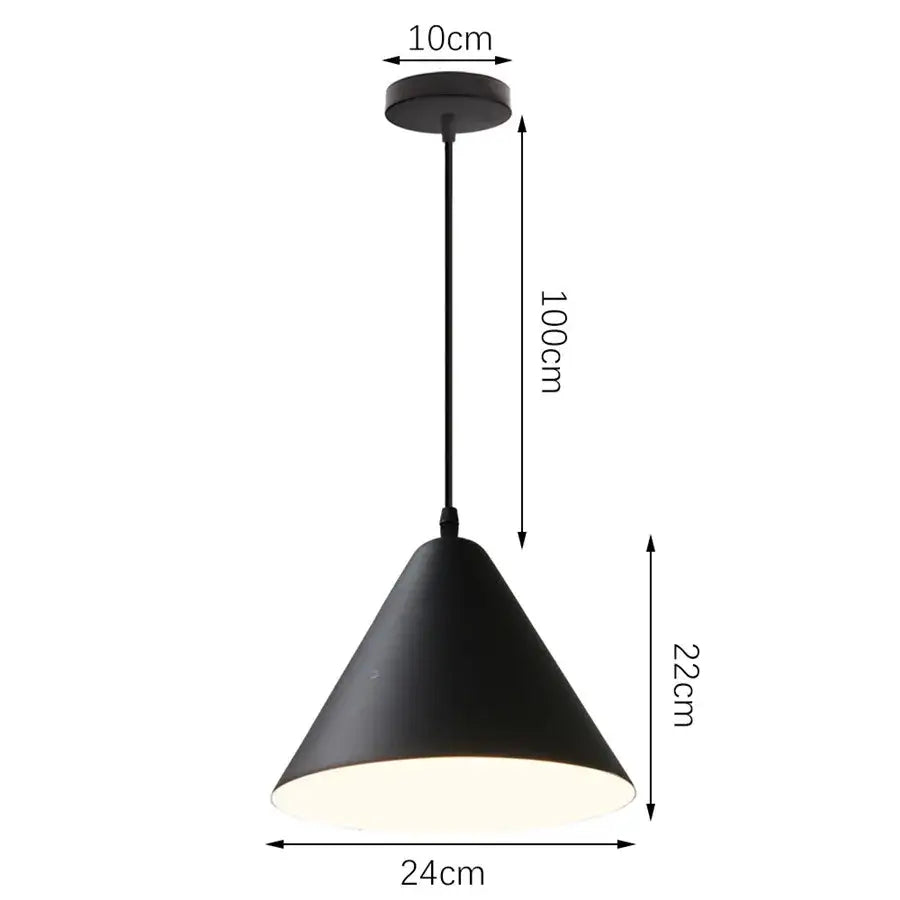Black matte conical industrial iron pendant light with 10cm ceiling mount and 24cm base for decorbites industrial iron decor
