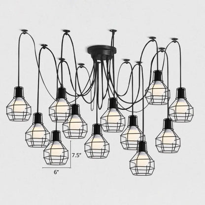 Industrial Black Iron Wire Ball Cage Pendant Lamp for Dining Room