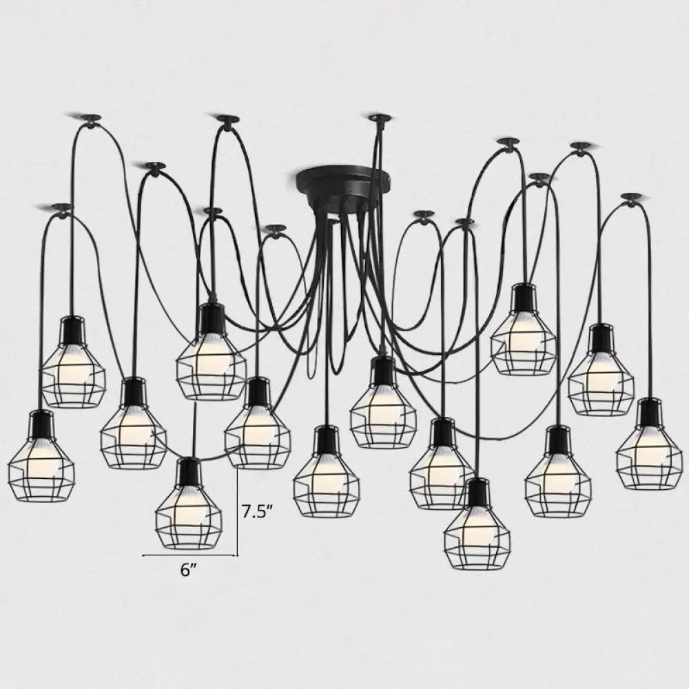 Industrial Black Iron Wire Ball Cage Pendant Lamp for Dining Room