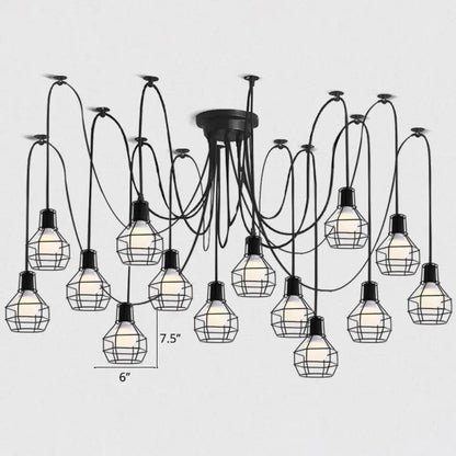 Industrial Black Iron Wire Ball Cage Pendant Lamp for Dining Room