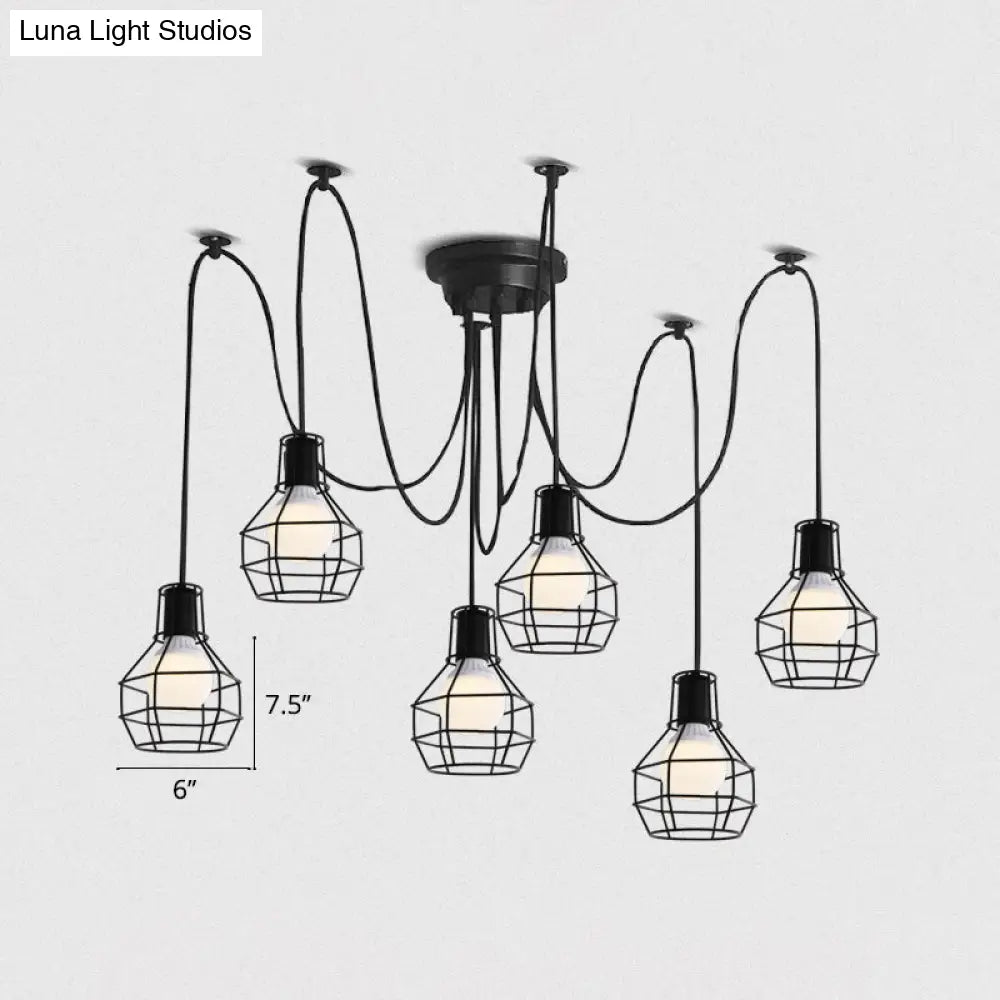 Industrial Black Iron Wire Ball Cage Pendant Lamp for Dining Room