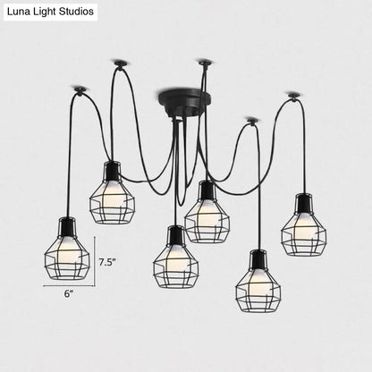 Industrial Black Iron Wire Ball Cage Pendant Lamp for Dining Room